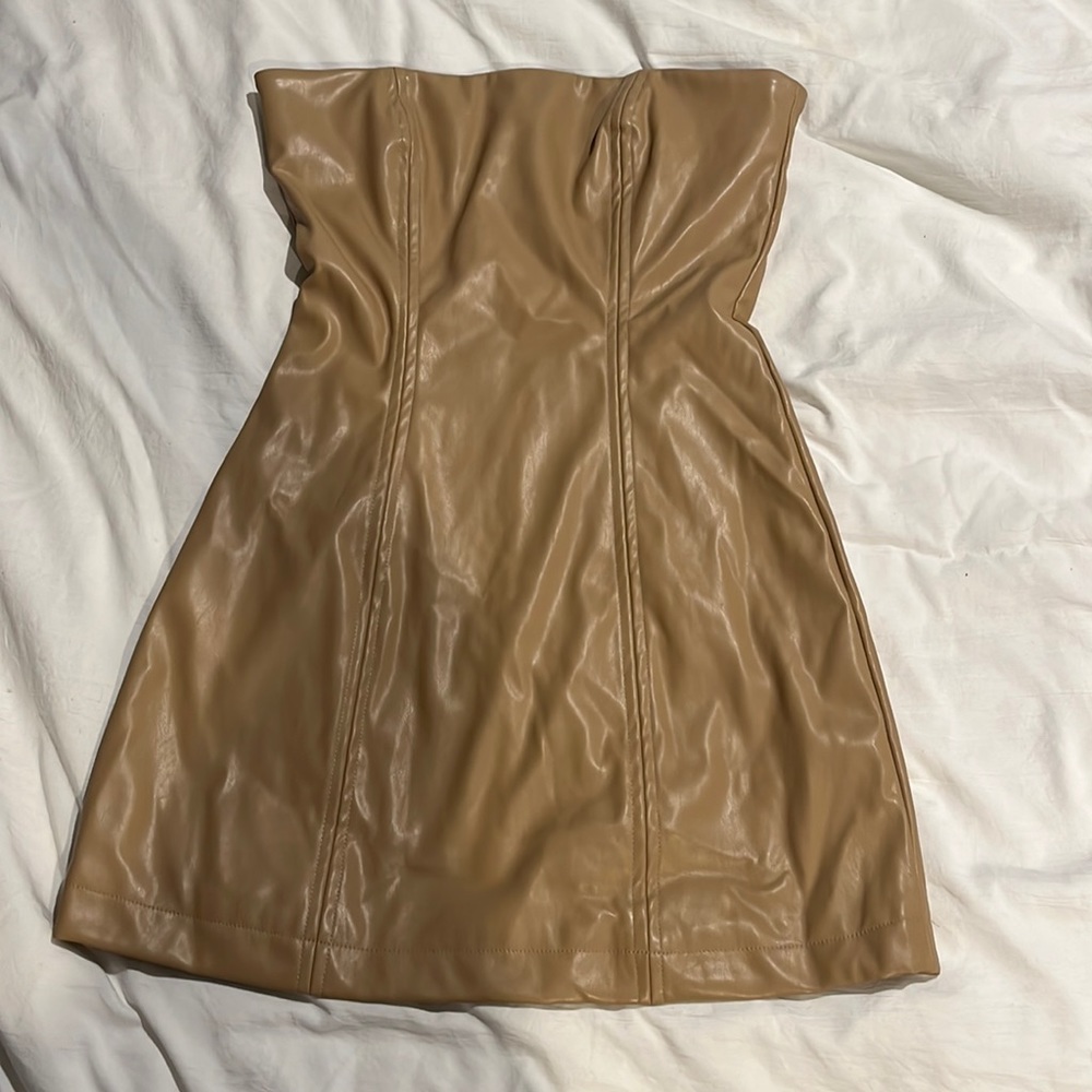 Strapless pleather dress
